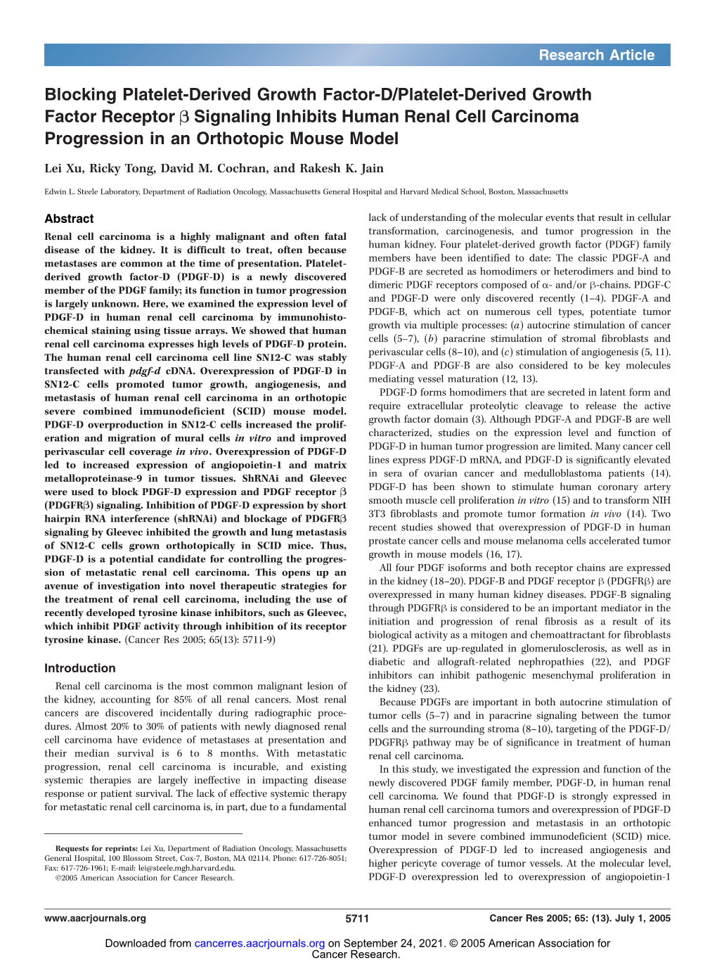 Cell Carcinoma Progression in an Orthotopic Mouse Model