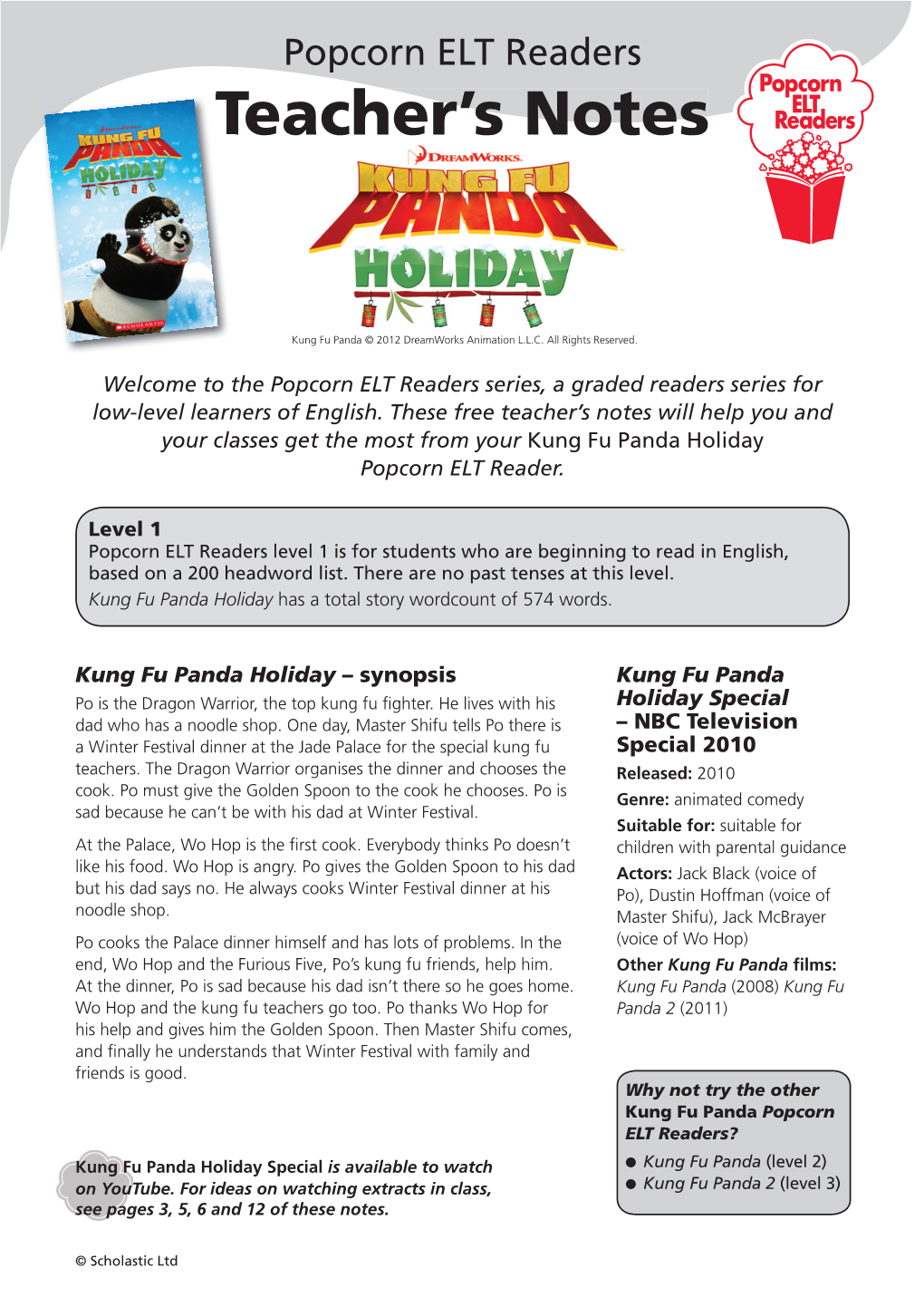 Kung Fu Panda Holiday: Teacher's Notes