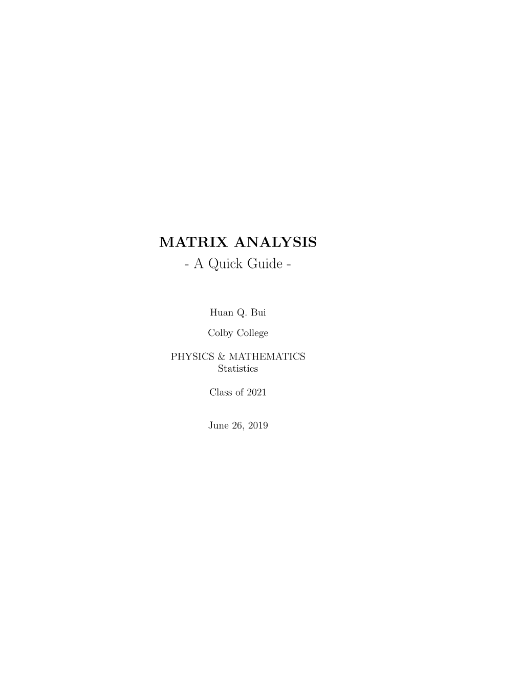 MATRIX ANALYSIS - a Quick Guide