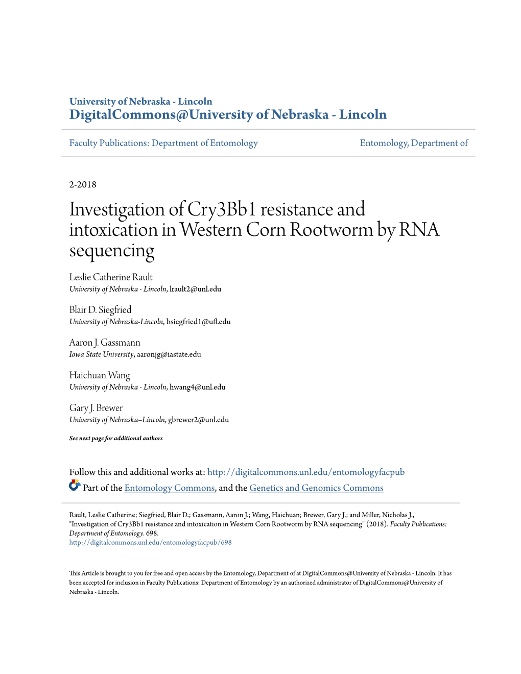 Investigation of Cry3bb1 Resistance and Intoxication in Western Corn