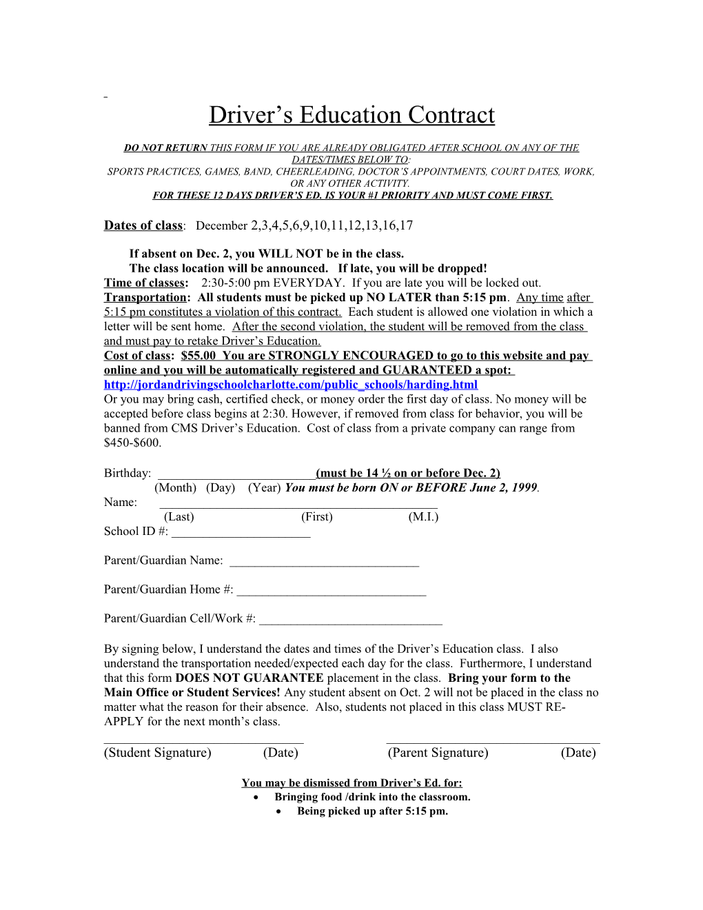 Driver S Education Contract