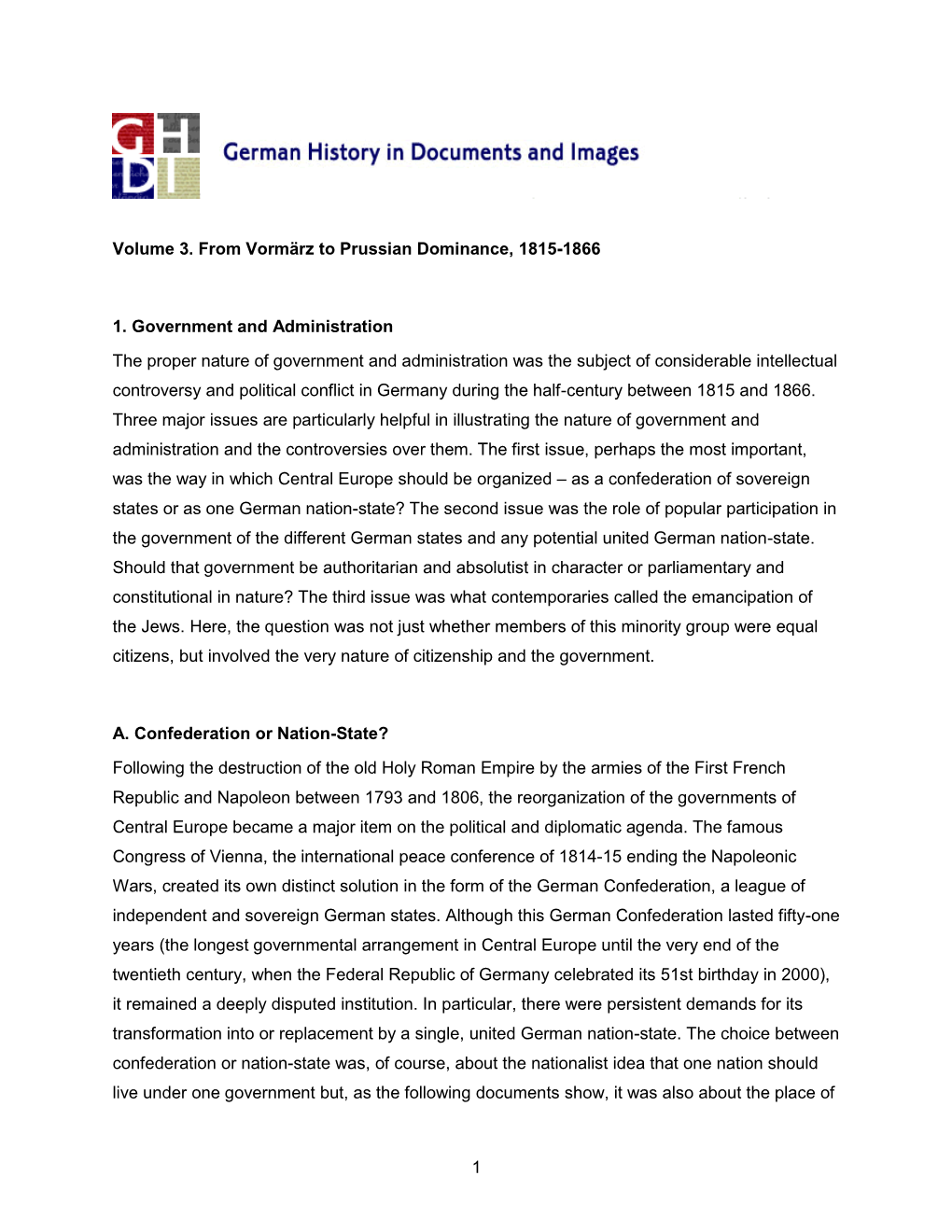 1 Volume 3. from Vormärz to Prussian Dominance, 1815-1866 1