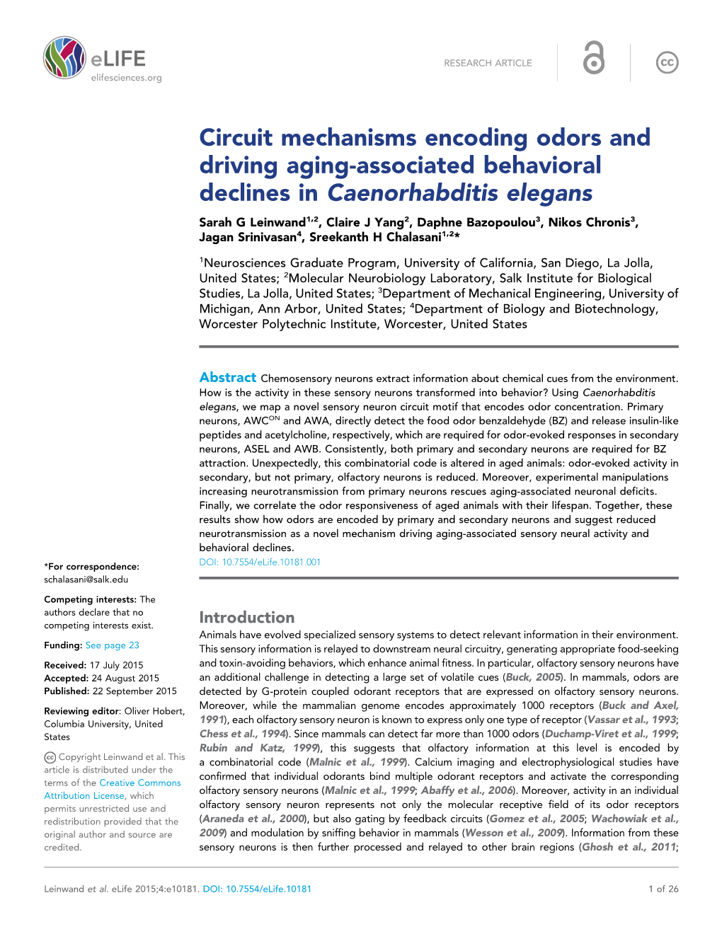 Circuit Mechanisms Encoding Odors and Driving Aging-Associated