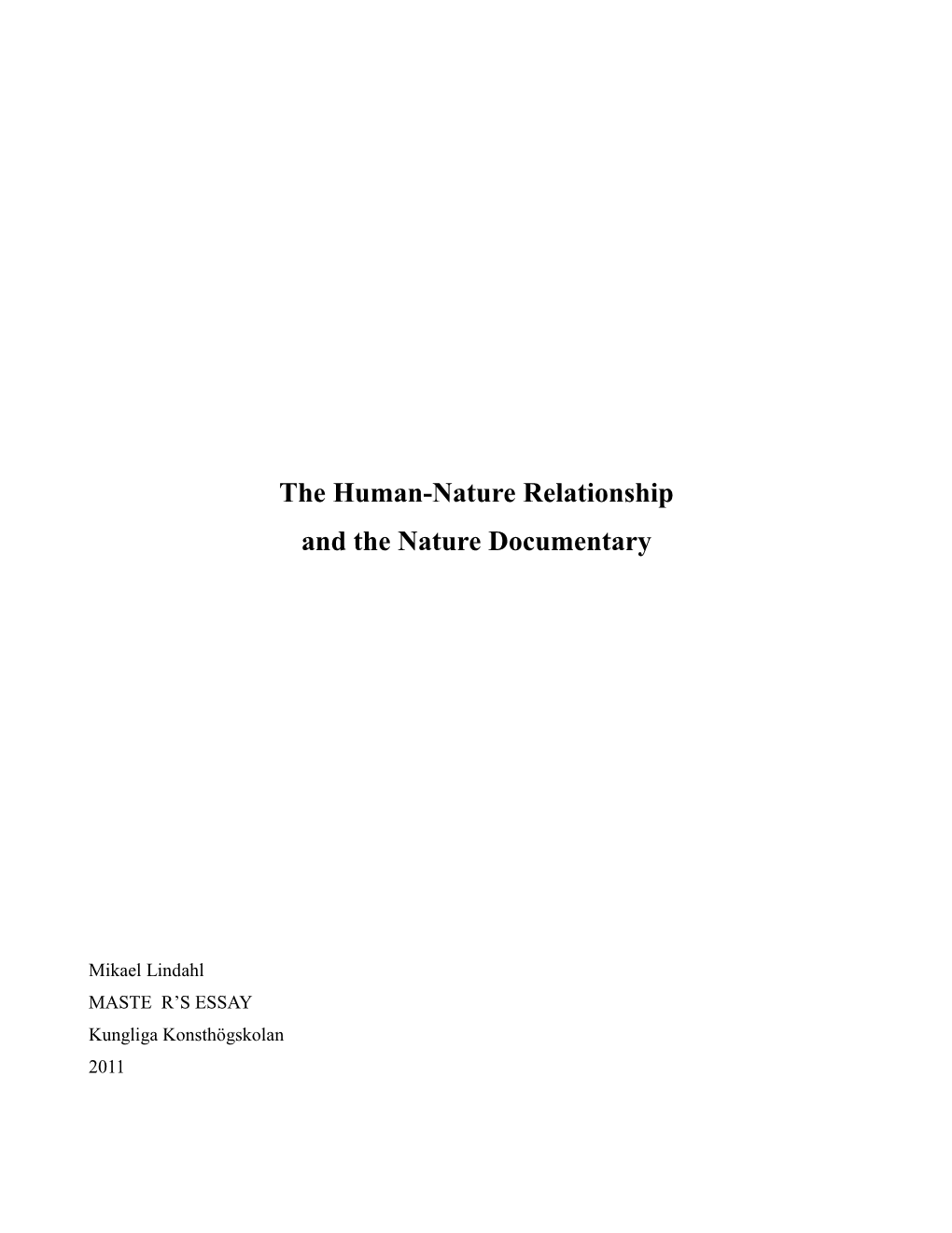 The Human-Nature Relationship and the Nature Documentary