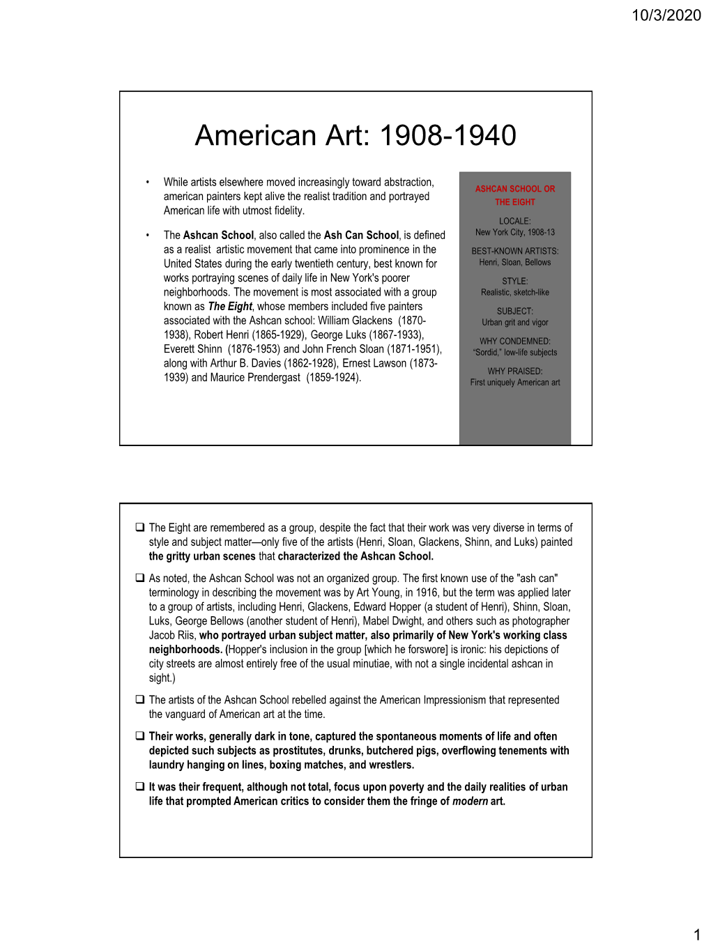 American Art: 1908-1940