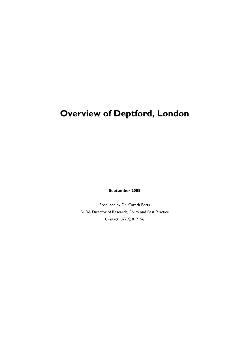 Overview of Deptford, London