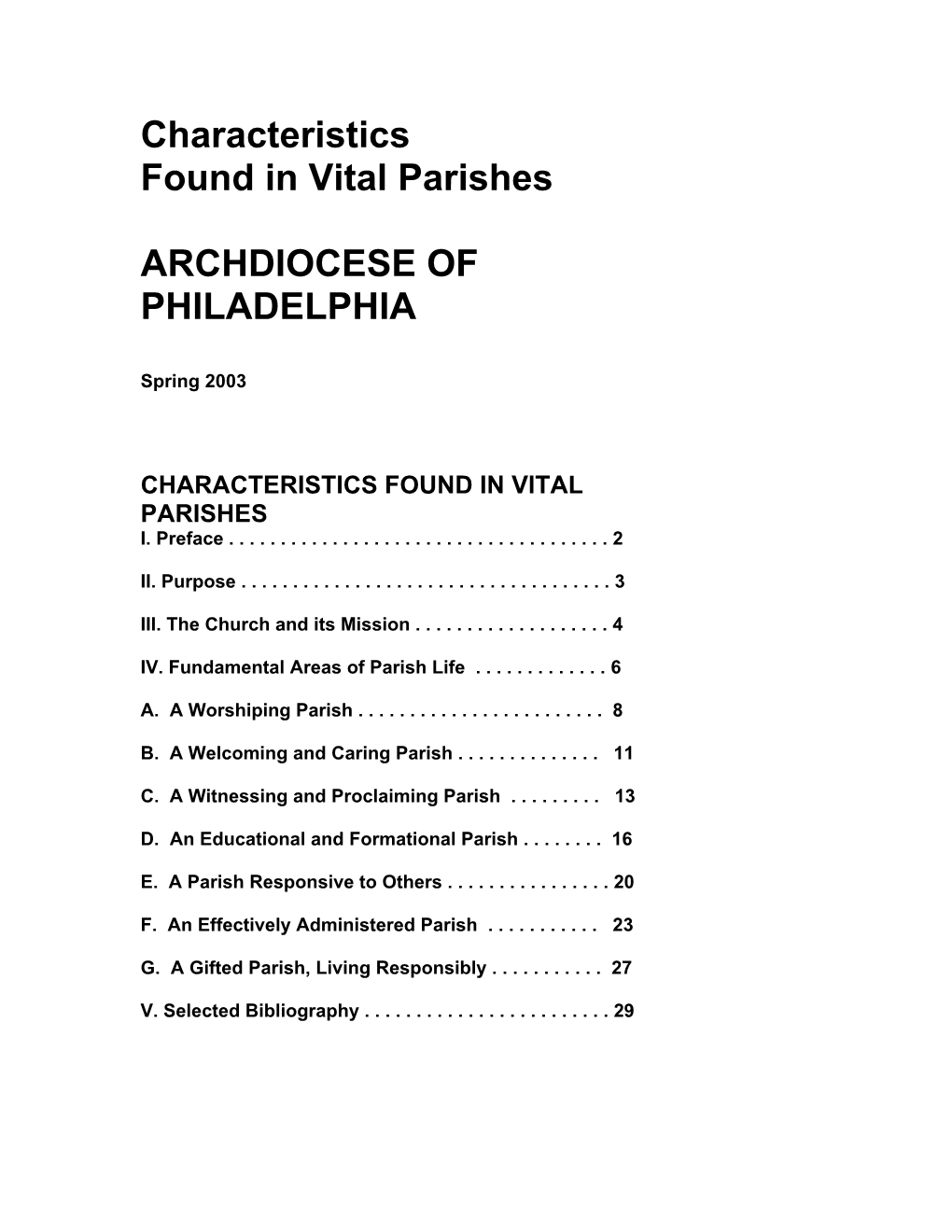 Characteristic Found in Vital Parishes