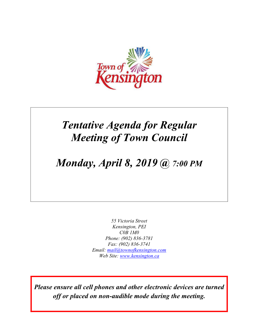 April 8, 2019 Tentative Agenda Package
