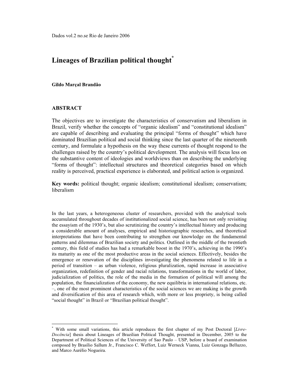 Lineages of Brazilian Political Thought*