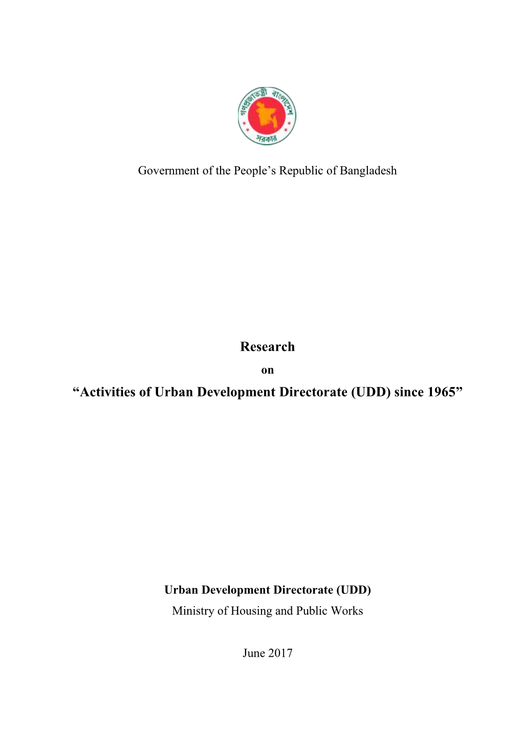 Research “Activities of Urban Development Directorate (UDD) Since 1965”