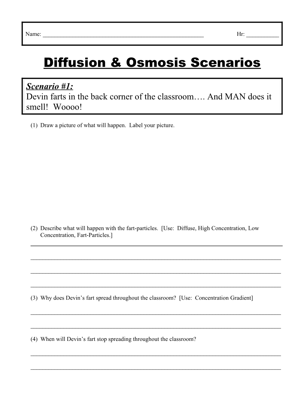 Diffusion & Osmosis Scenarios