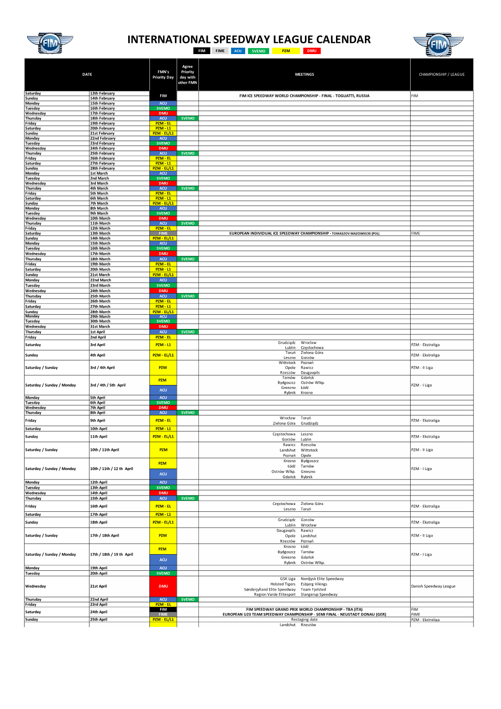 2021 International Speedway League Calendar 28-01-2021