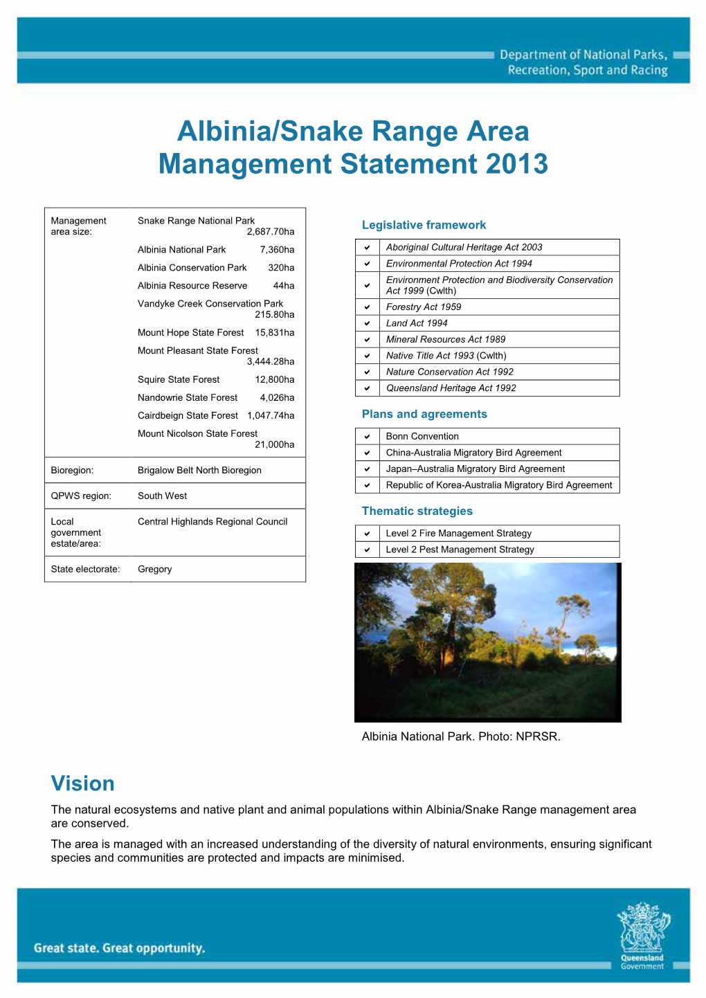 Albinia/Snake Range Area Management Statement 2013