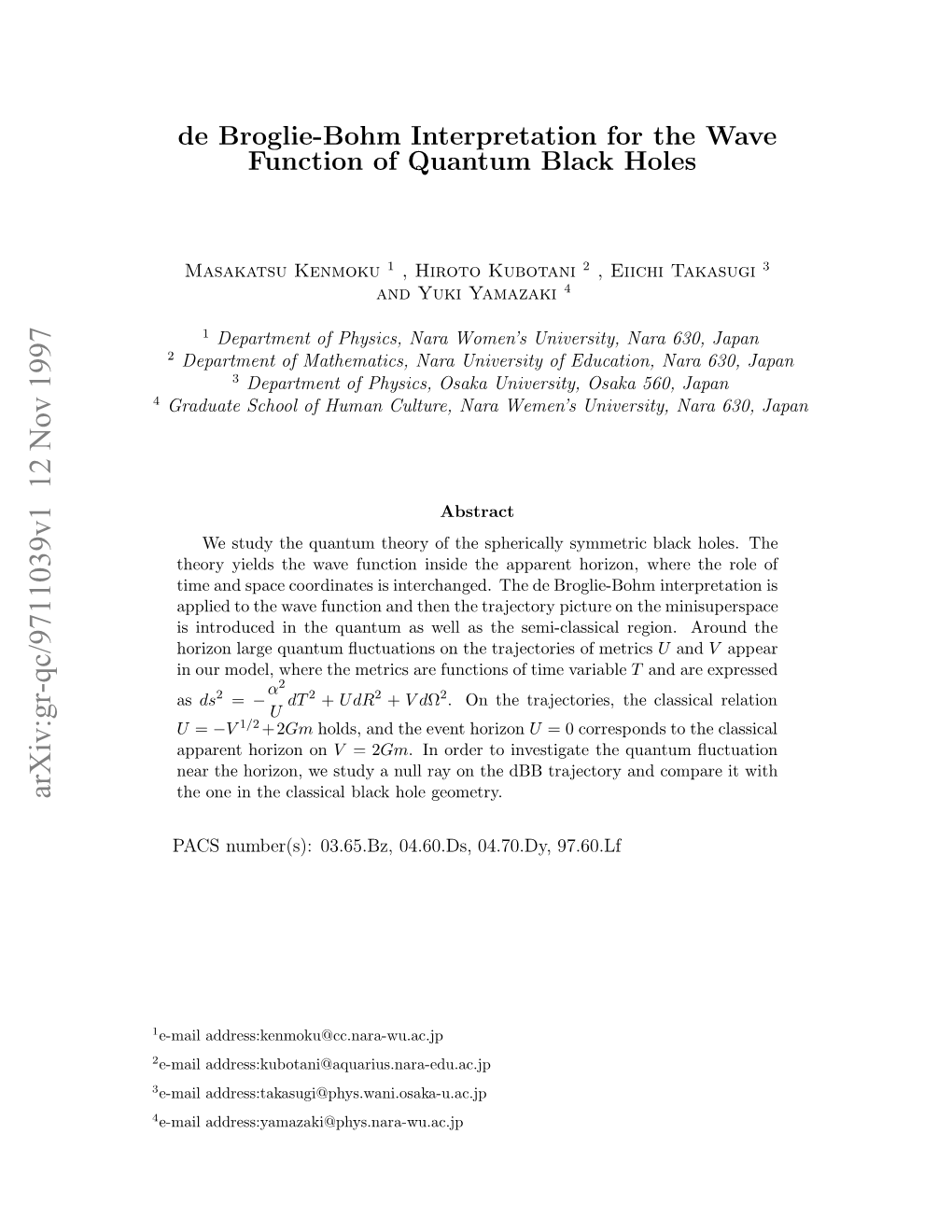 De Broglie-Bohm Interpretation for the Wave Function of Quantum Black