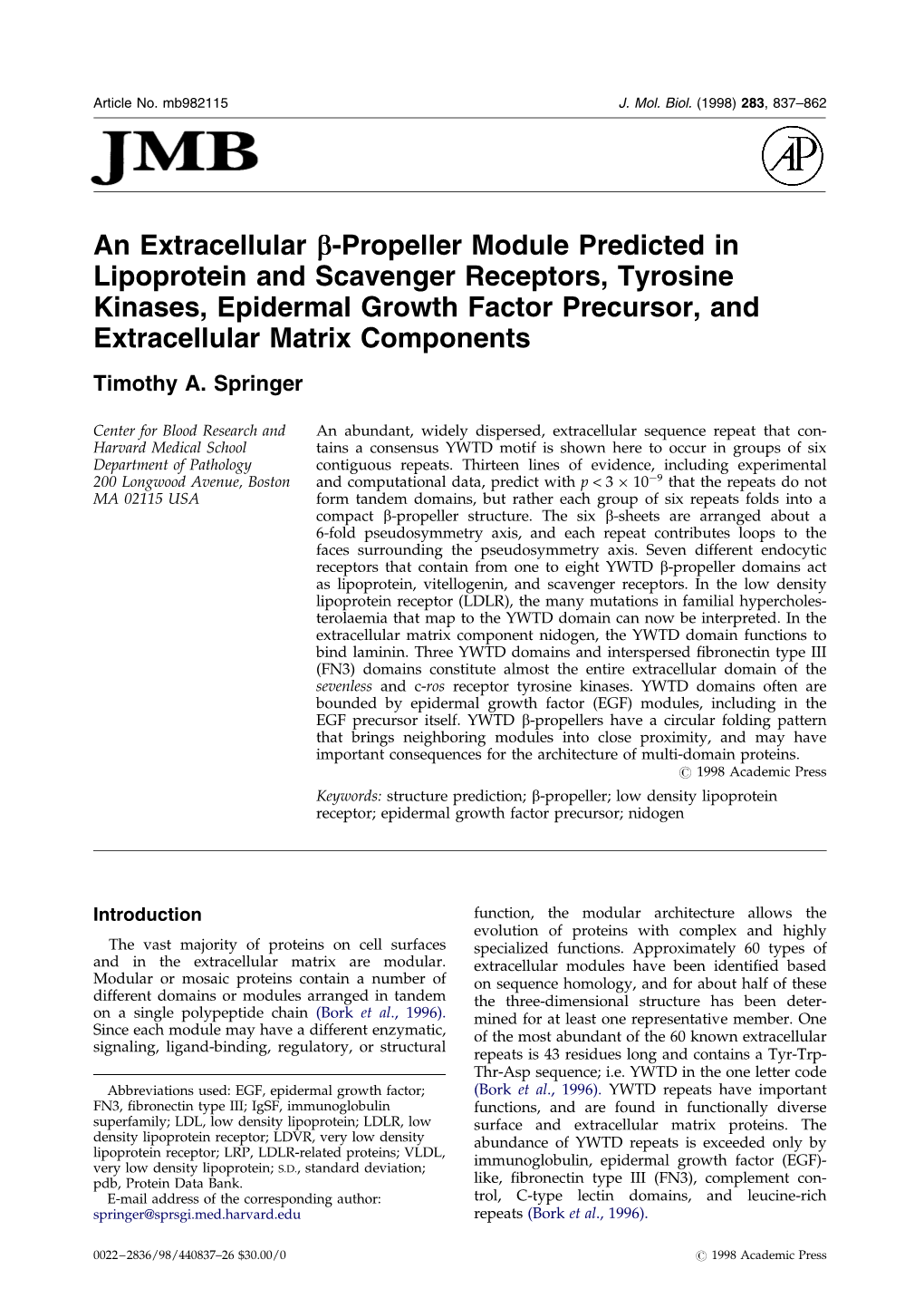 An Extracellular Β-Propeller Module Predicted in Lipoprotein And