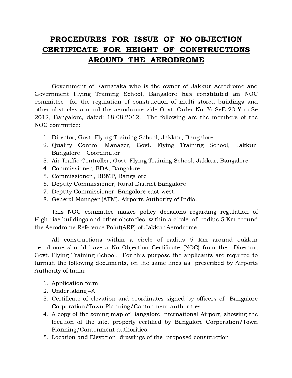 Procedures for Issue of No Objection Certificate for Height of Constructions Around the Aerodrome