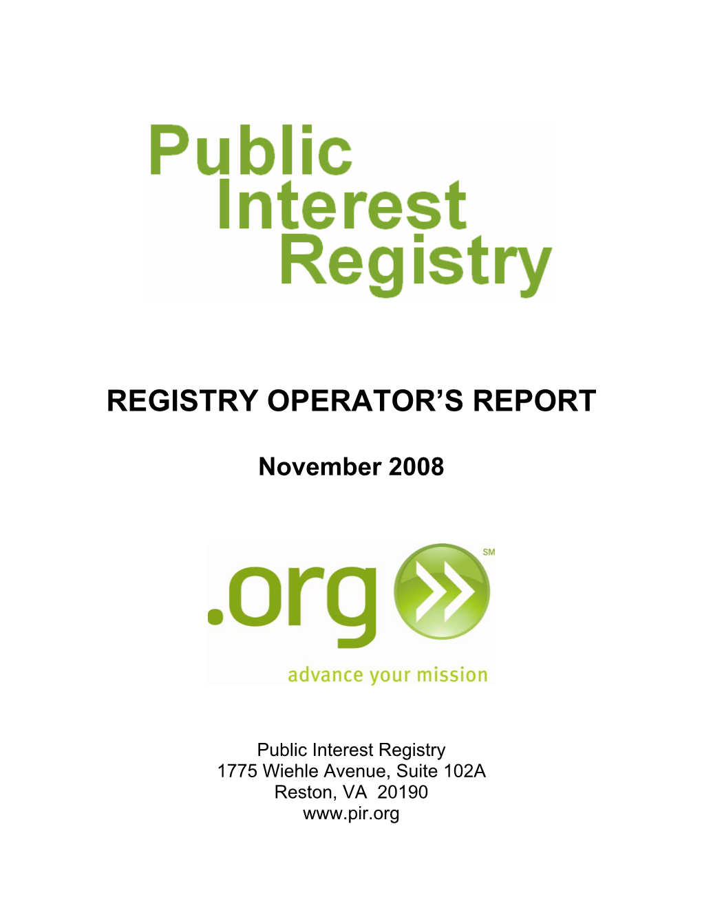 Registry Operator's Report