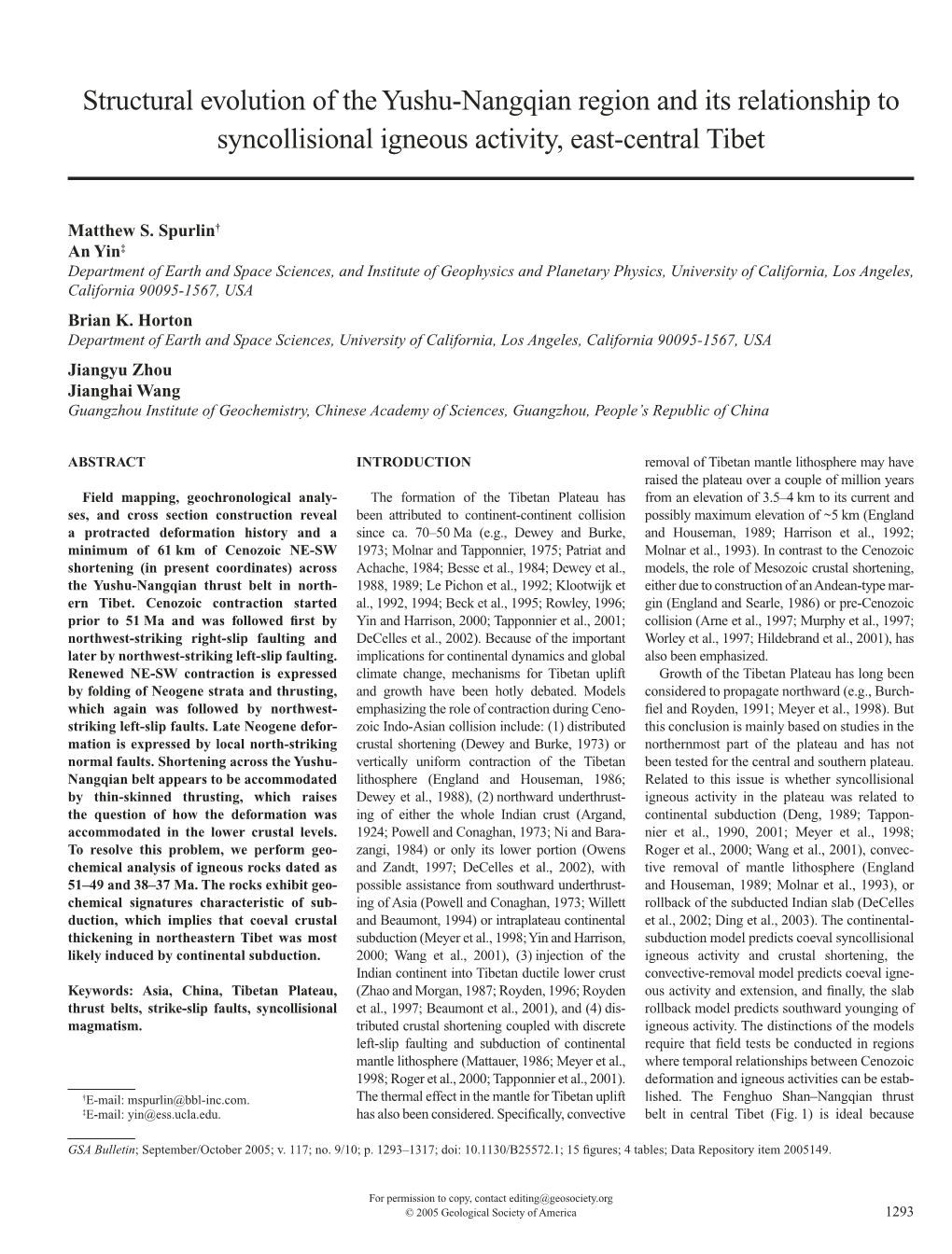 Structural Evolution of the Yushu-Nangqian Region and Its Relationship to Syncollisional Igneous Activity, East-Central Tibet