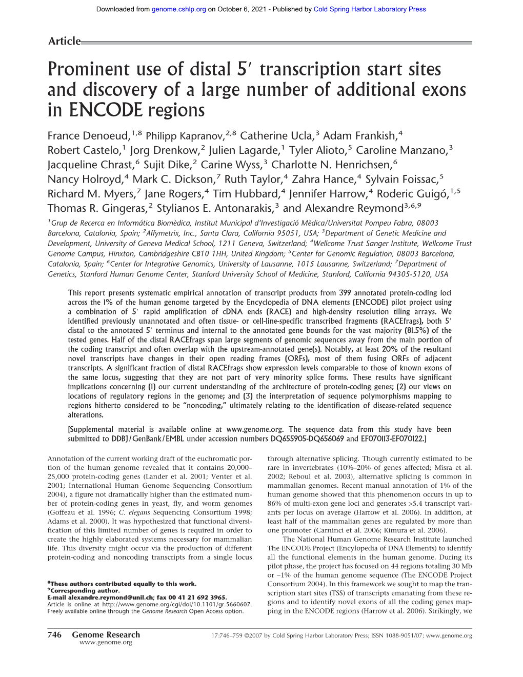 Prominent Use of Distal 5 Transcription Start Sites and Discovery of a Large