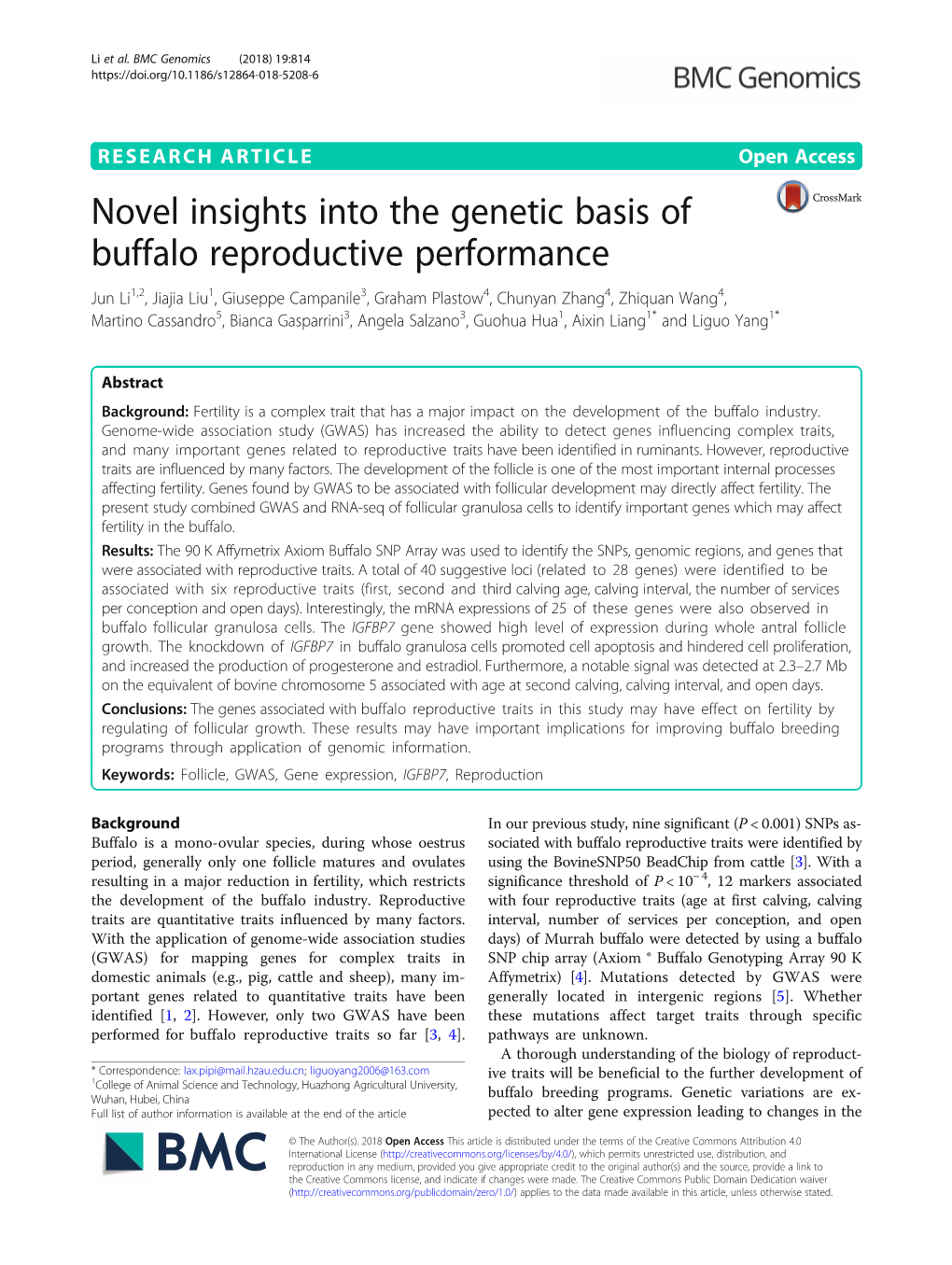 Novel Insights Into the Genetic Basis of Buffalo Reproductive Performance