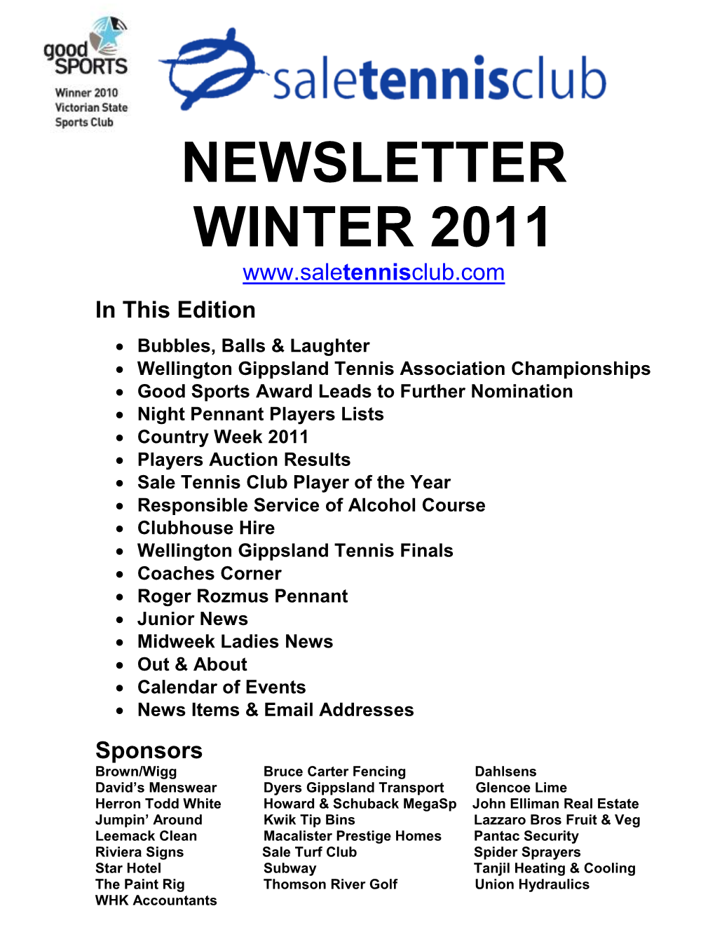 Newsletter Winter 2011