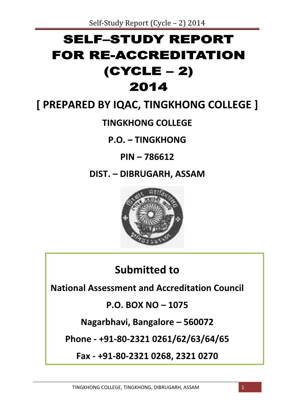 Self-Study Report (Cycle – 2) 2014