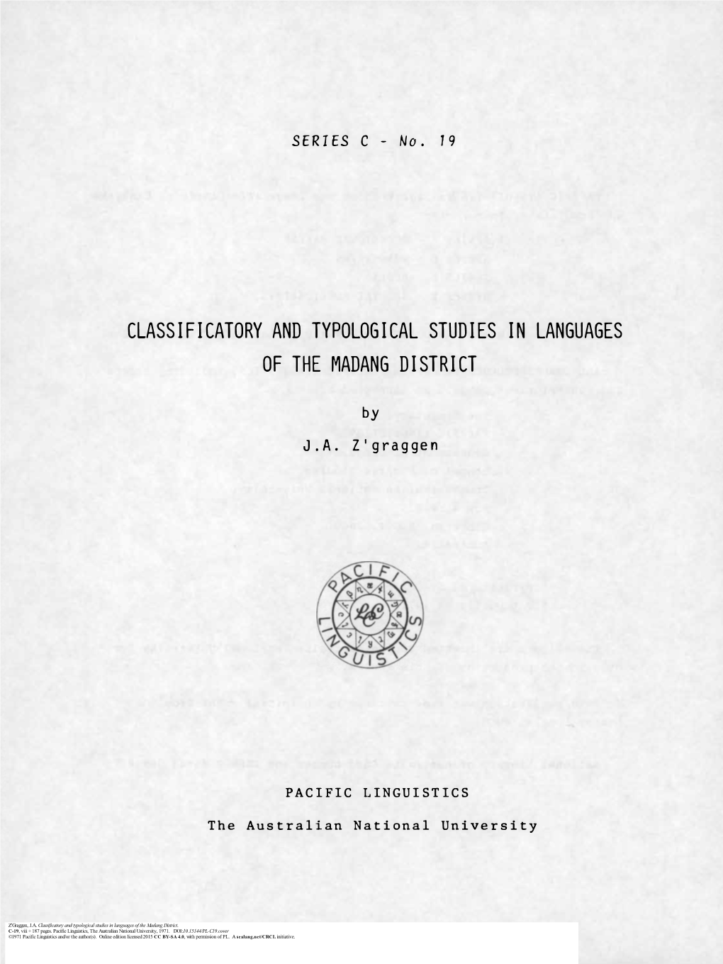 Classificatory and Typological Studies in Languages of the Madang District