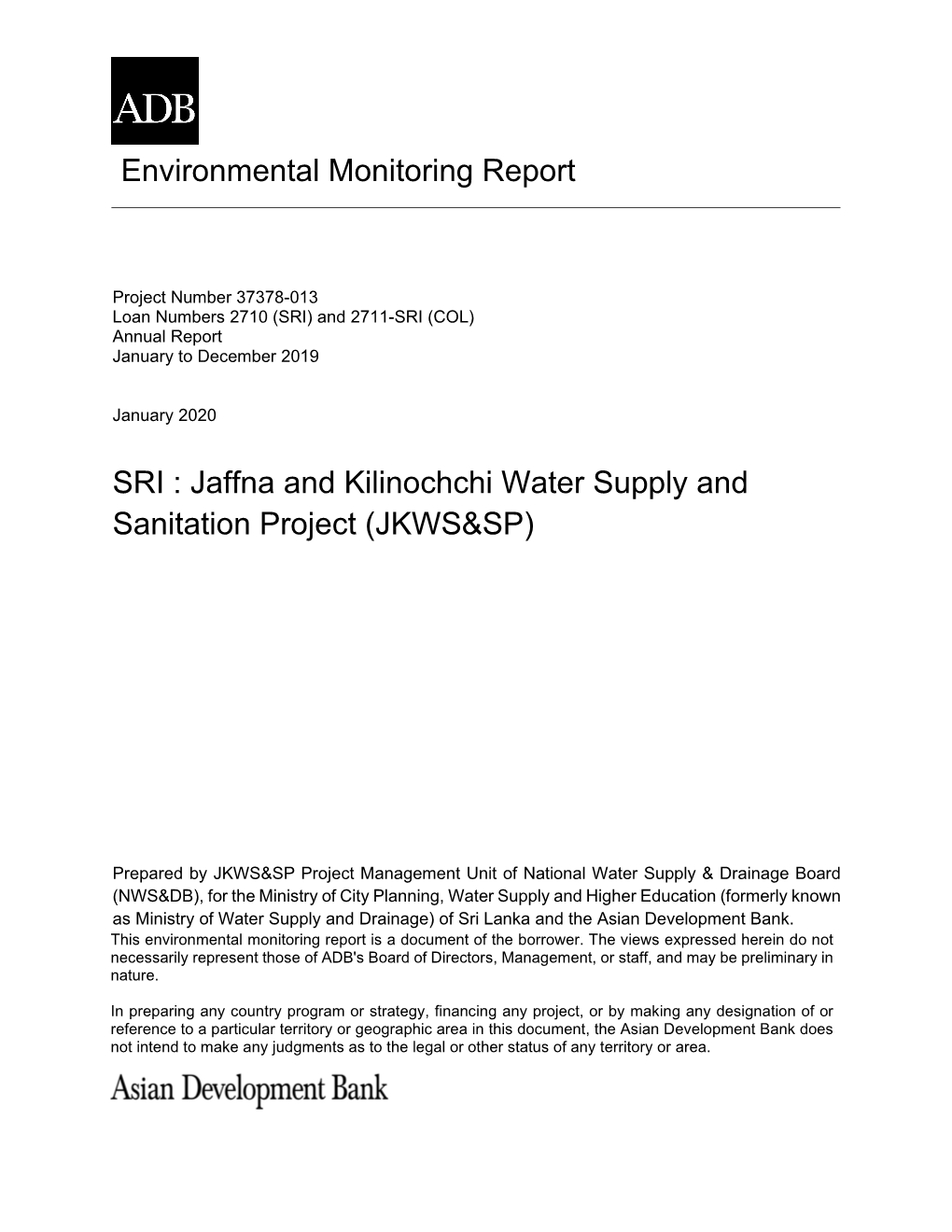 37378-013: Jaffna and Kilinochchi Water Supply and Sanitation Project