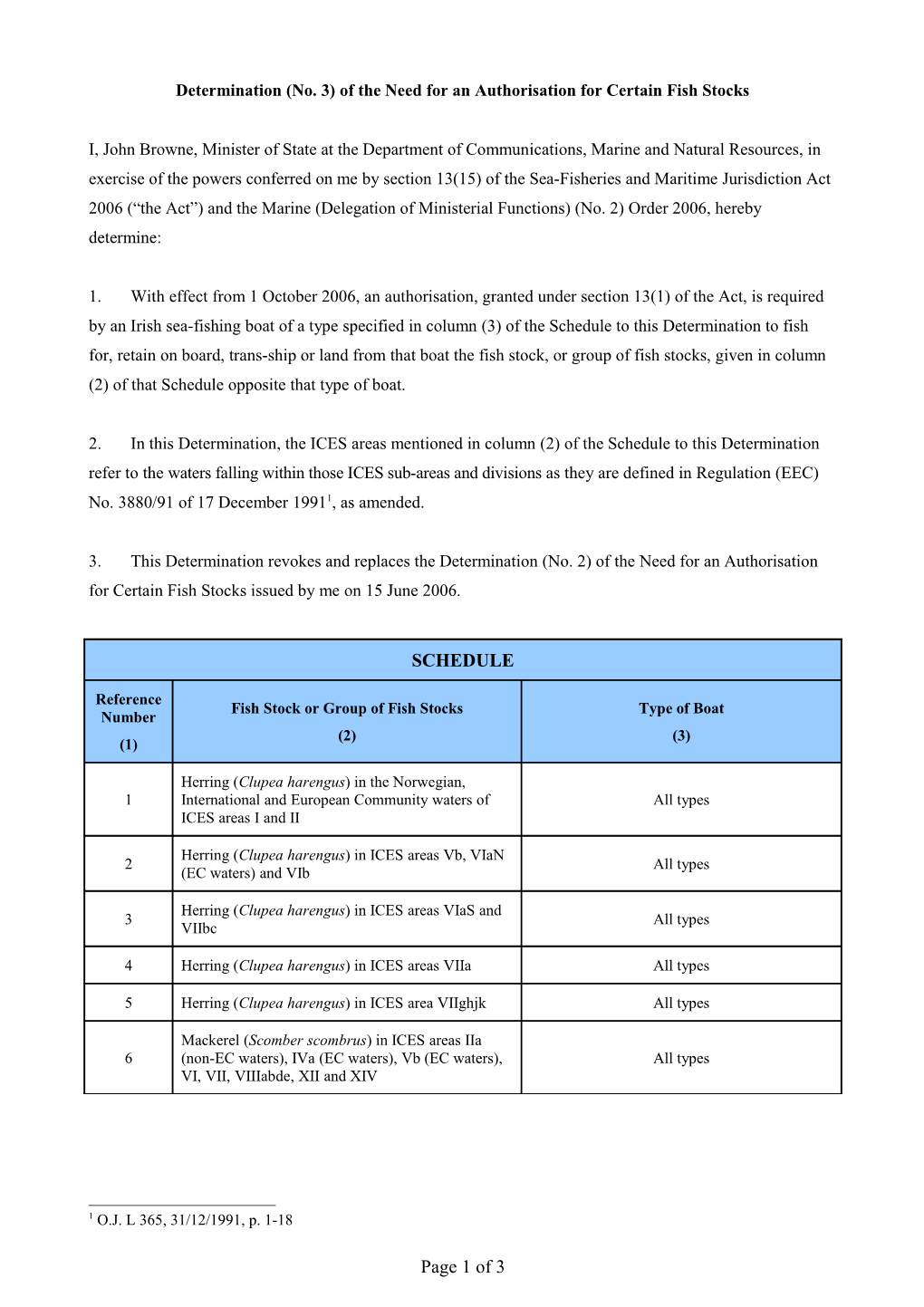 Sea Fisheries - Determination for Authorisation