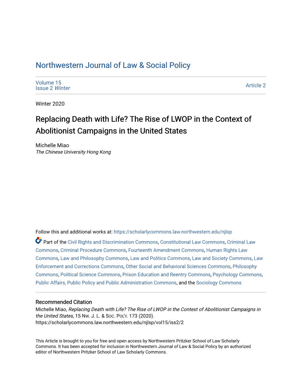 Replacing Death with Life? the Rise of LWOP in the Context of Abolitionist Campaigns in the United States