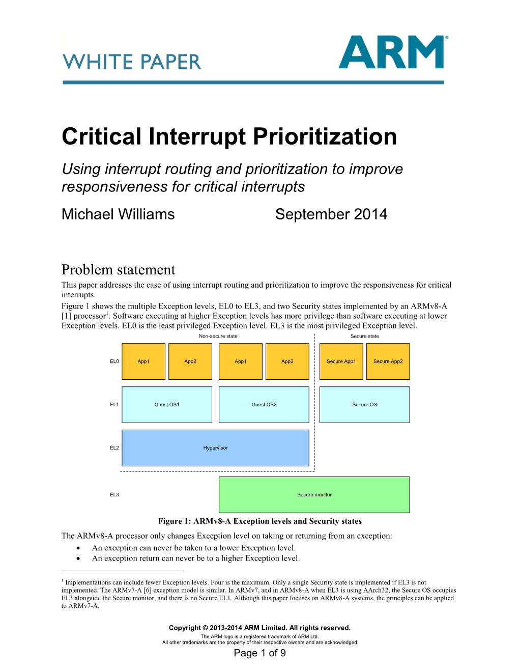 Critical Interrupt Prioritization Using Interrupt Routing and Prioritization to Improve Responsiveness for Critical Interrupts Michael Williams September 2014