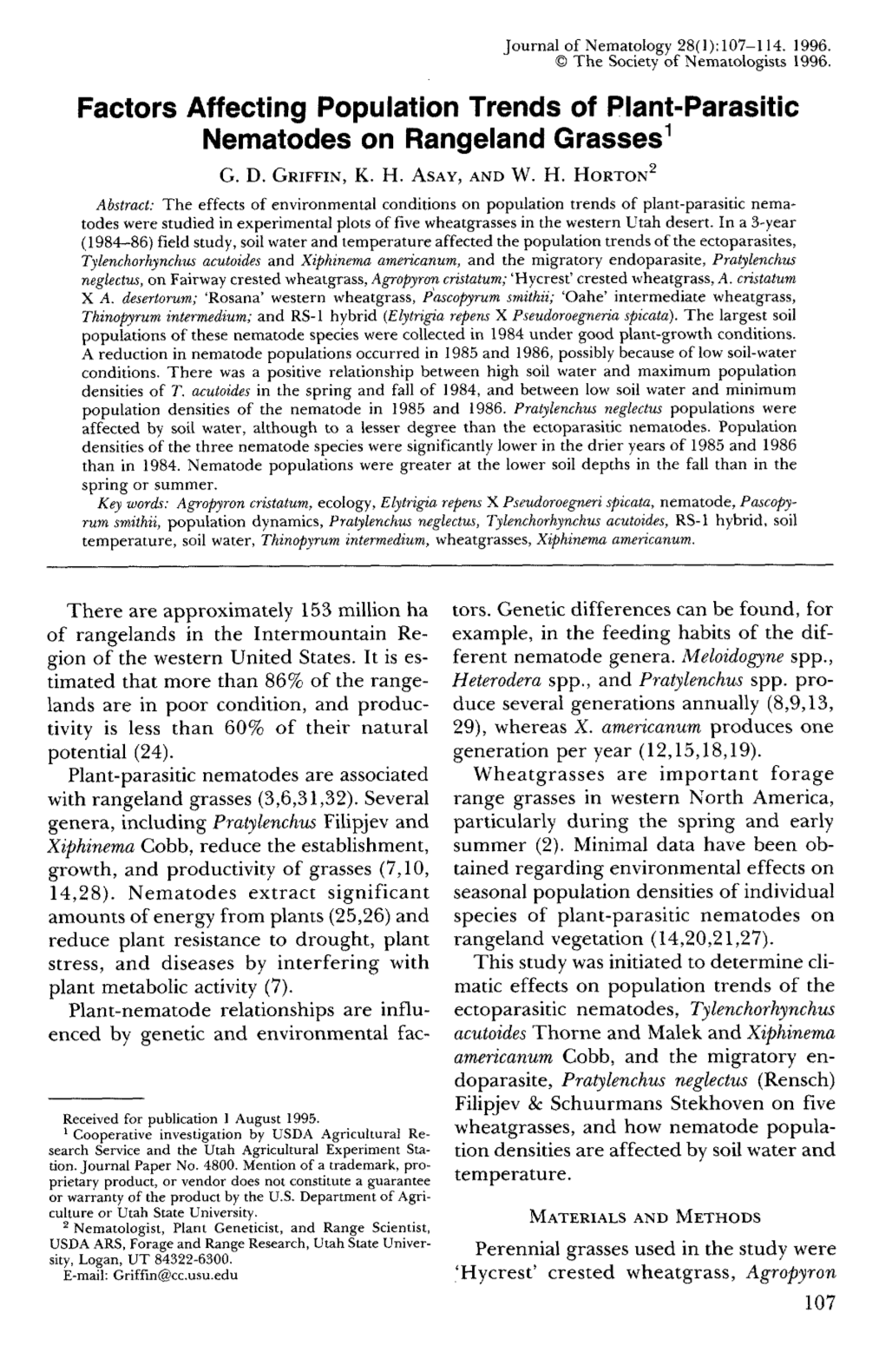 Factors Affecting Population Trends of Plant-Parasitic Nematodes on Rangeland Grasses 1 G