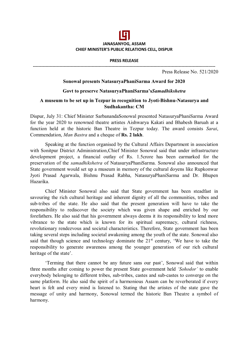 Press Release English No.3 on 31.07.2020