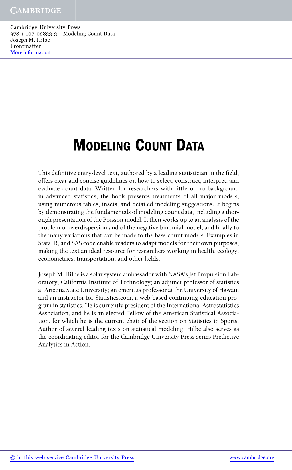 Modeling Count Data Joseph M. Hilbe Frontmatter More Information