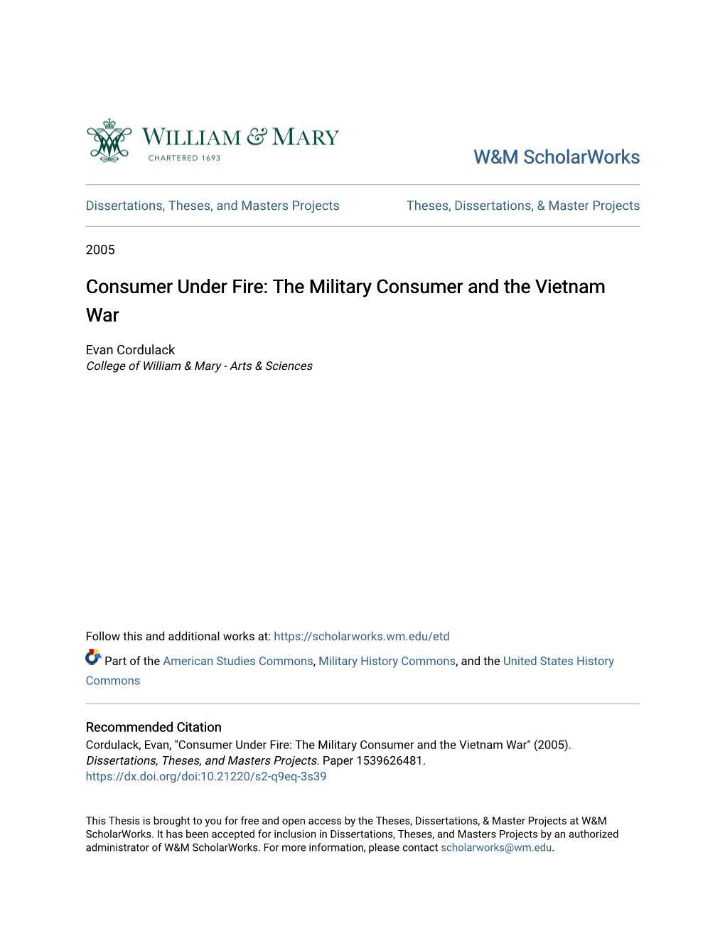 The Military Consumer and the Vietnam War