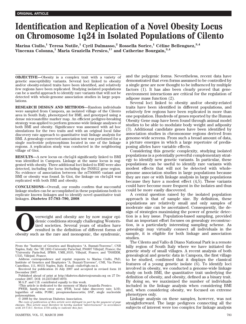 Identification and Replication of a Novel Obesity Locus On