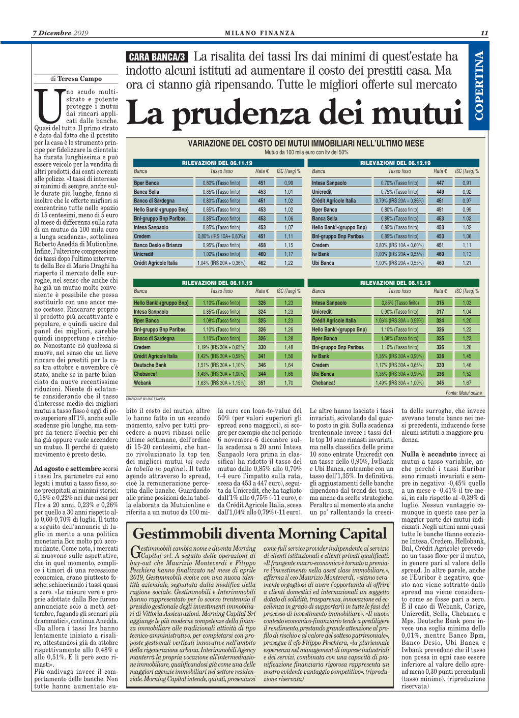 Milano Finanza – Gestimmobili Diventa Morning Capital