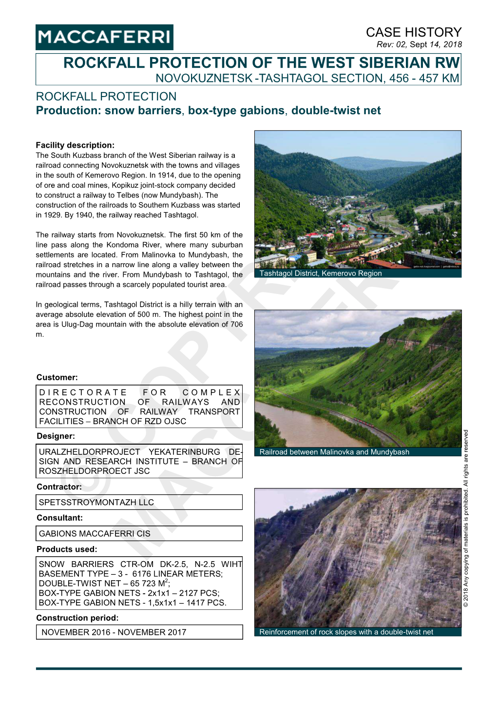 Rockfall Protection of the West Siberian Rw