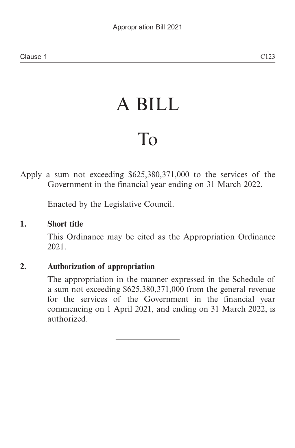 Appropriation Bill 2021