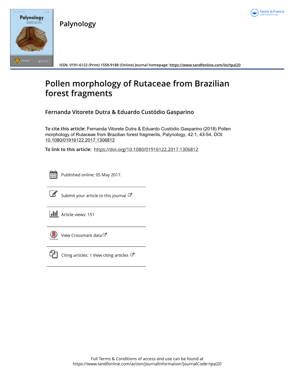 Pollen Morphology of Rutaceae from Brazilian Forest Fragments