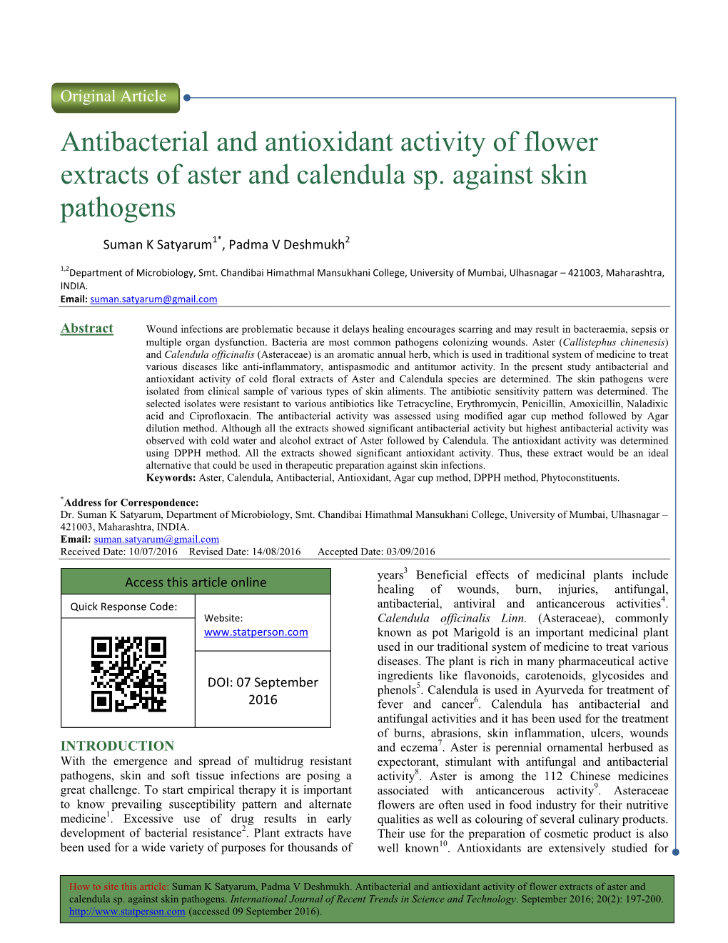 Antibacterial and Antioxidant Ac Extracts of Aster and Calendula S