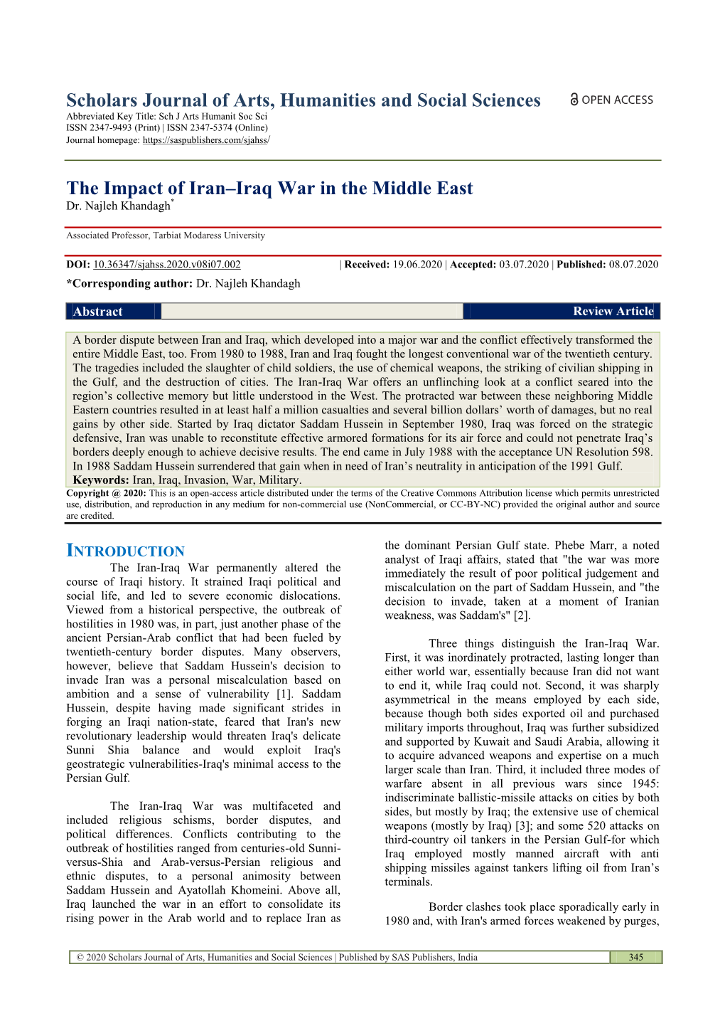 The Impact of Iran–Iraq War in the Middle East Dr