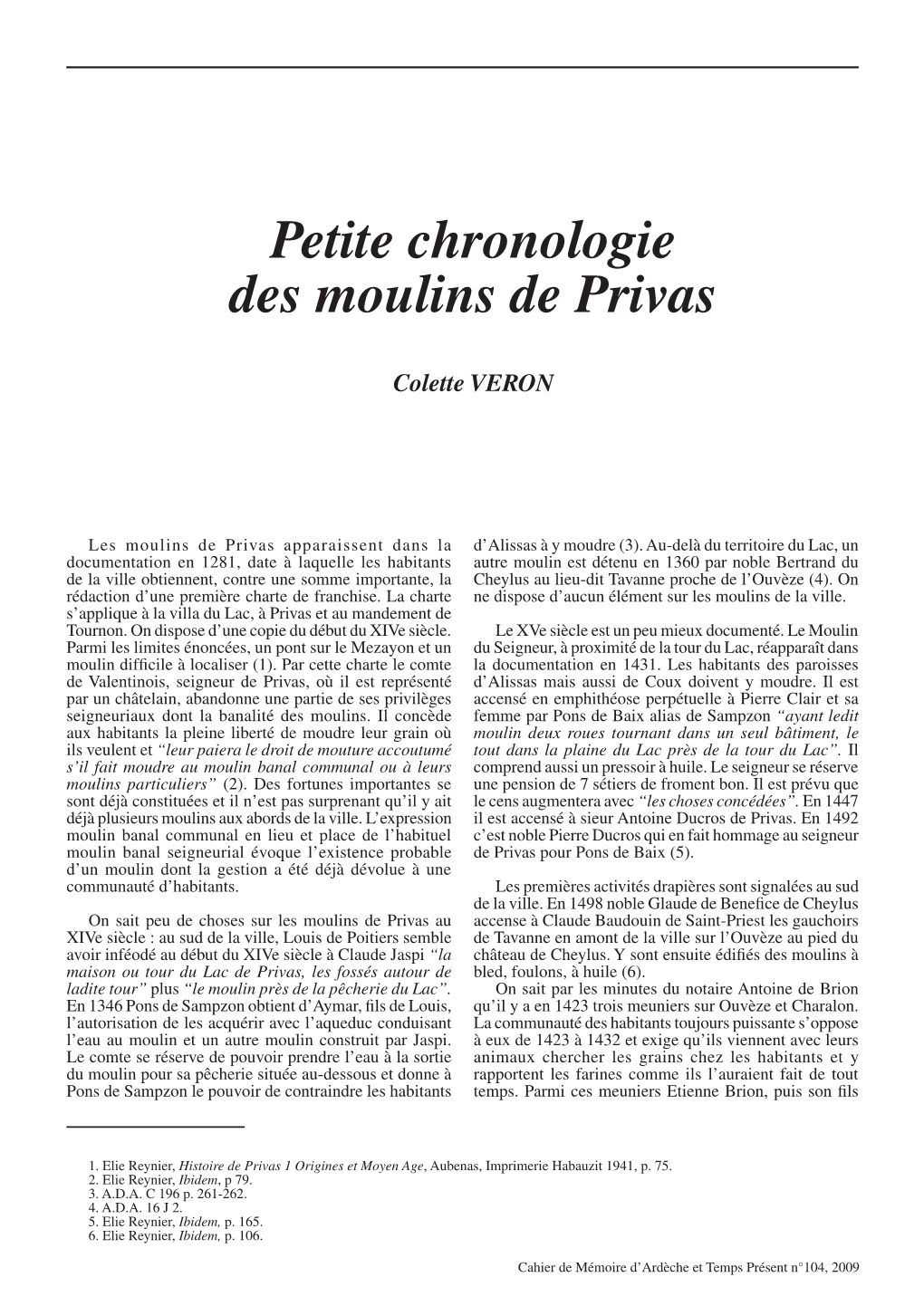 Petite Chronologie Des Moulins De Privas