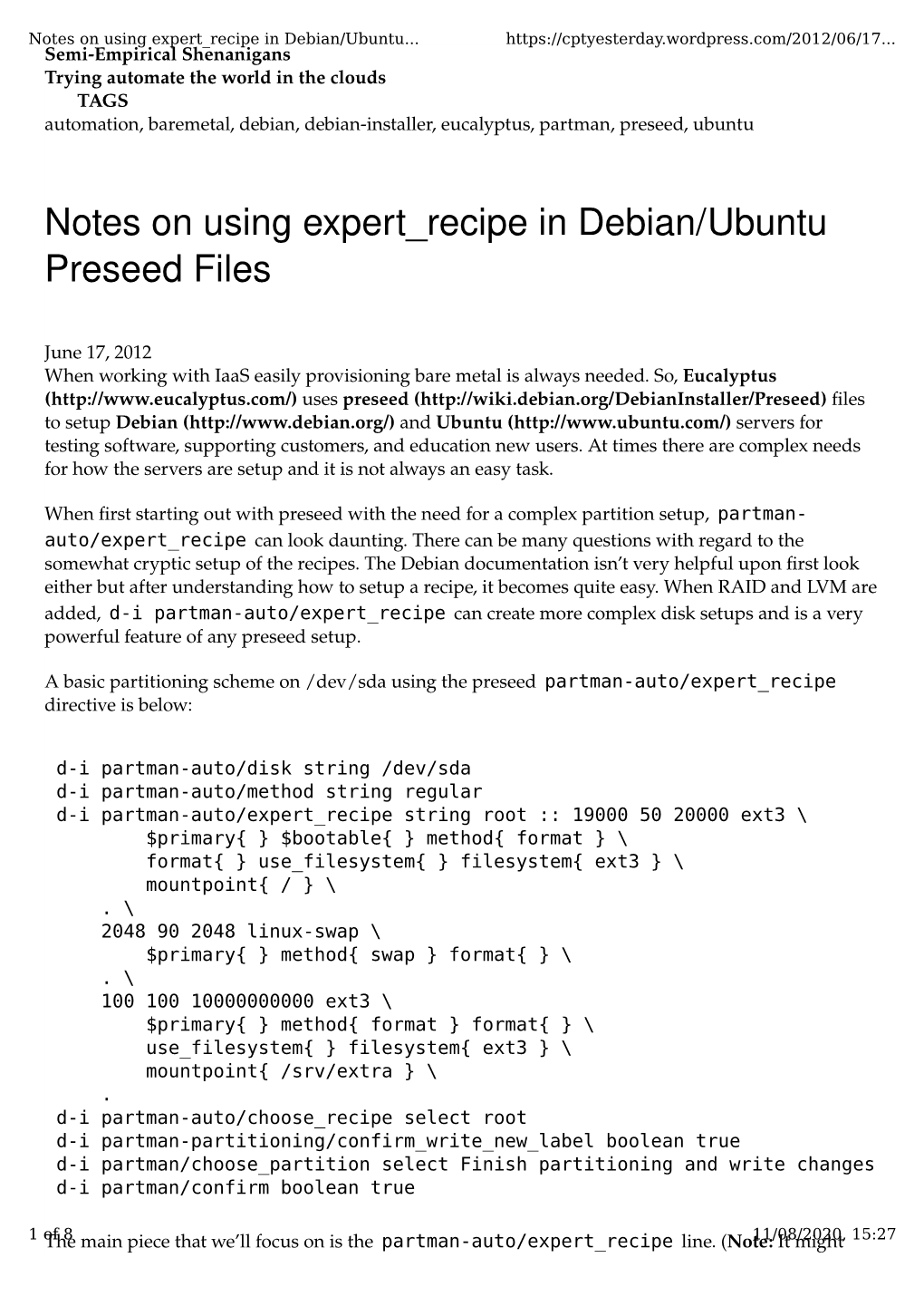 Notes on Using Expert Recipe in Debian/Ubuntu Preseed Files