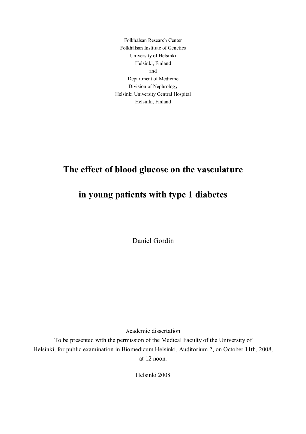 The Effect of Blood Glucose on the Vasculature in Young