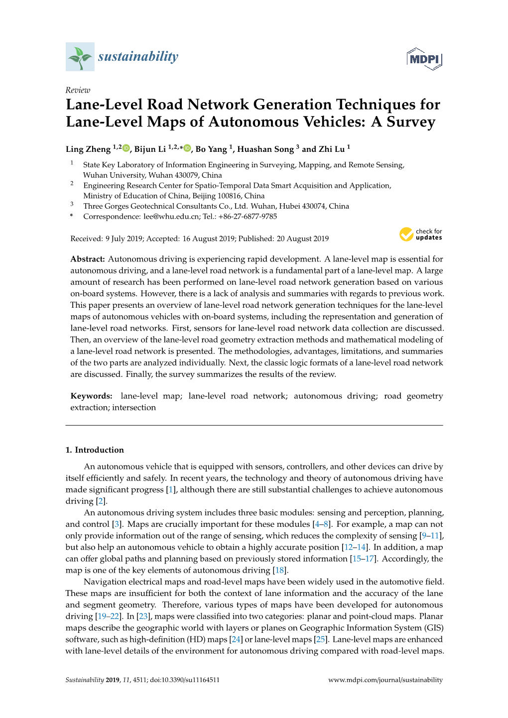 Lane-Level Road Network Generation Techniques for Lane-Level Maps of Autonomous Vehicles: a Survey