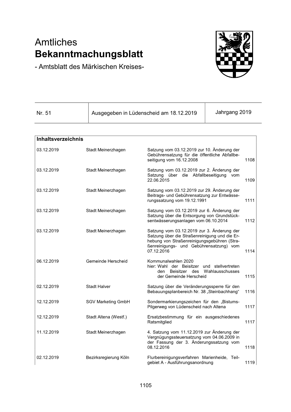 Amtliches Bekanntmachungsblatt - Amtsblatt Des Märkischen Kreises