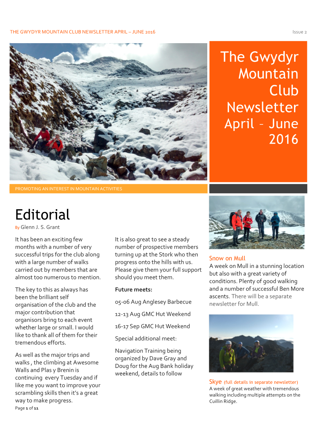 The Gwydyr Mountain Club Newsletter Editorial