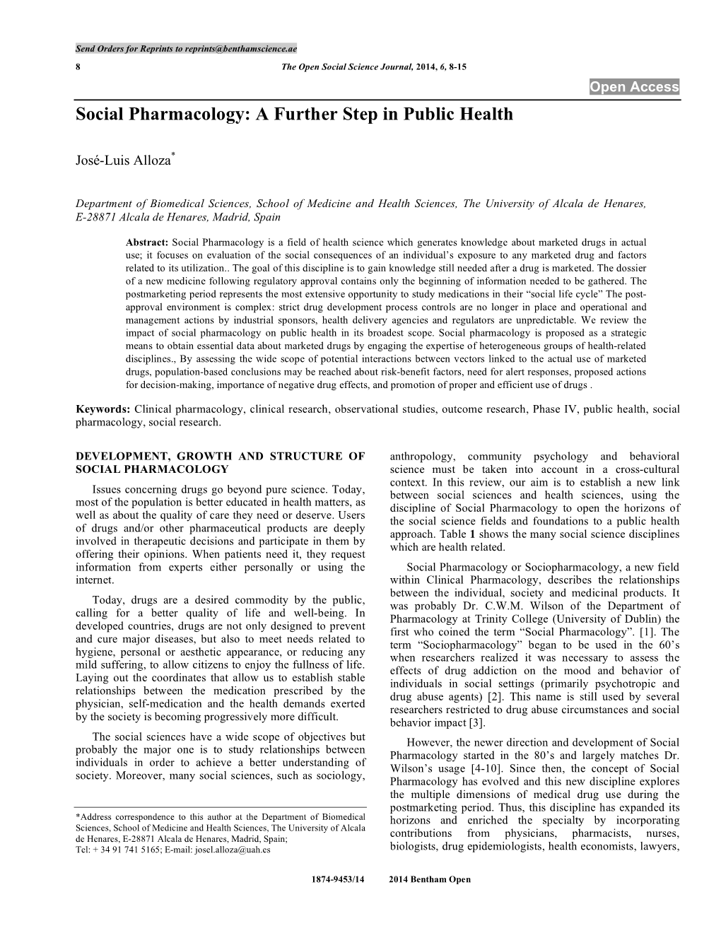 Social Pharmacology: a Further Step in Public Health