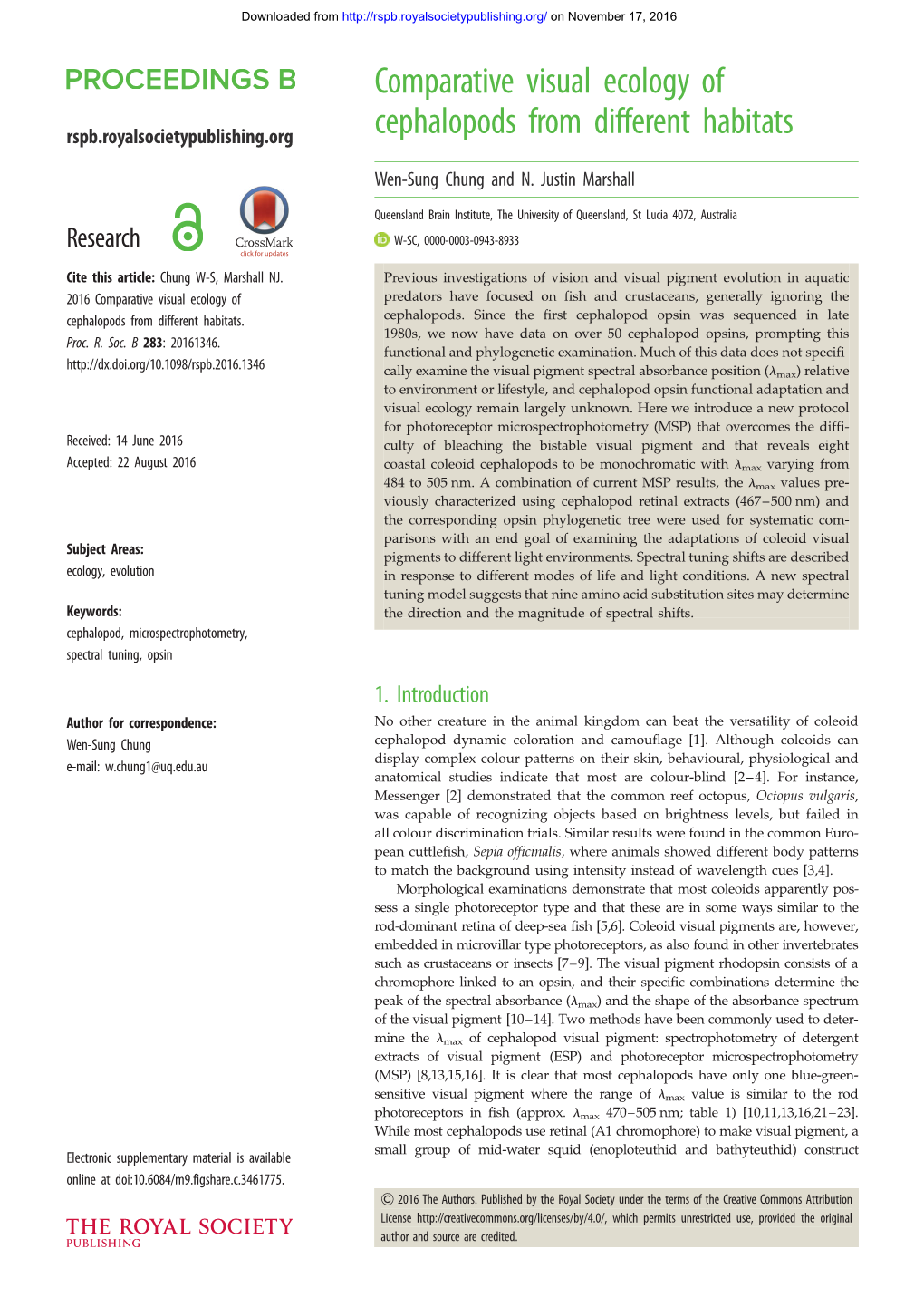 Comparative Visual Ecology of Cephalopods from Different Habitats